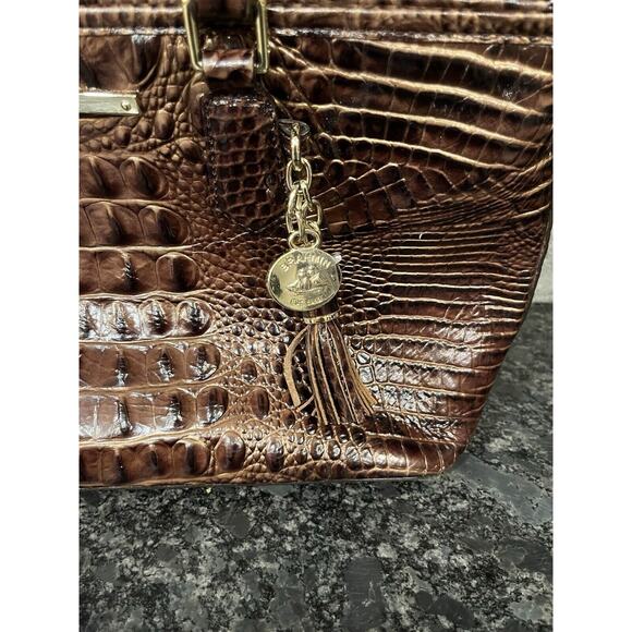 Brahmin Mini Asher Satchel Pecan Melbourne Croc Embossed Crossbody/Double Handle - Picture 3 of 12